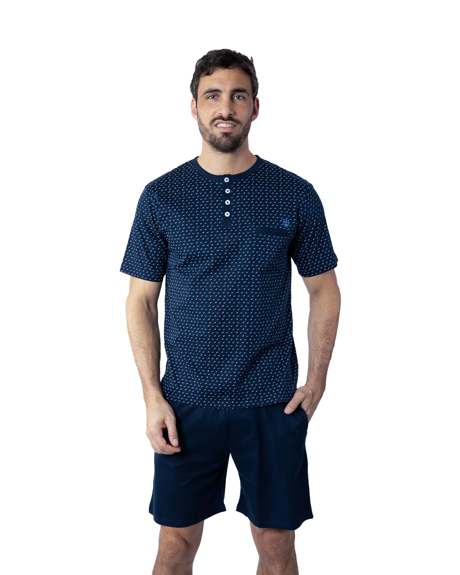 Pyjacourt pour Homme Col boutonné en Jersey de Coton Mercerisé Marine G580 – Image 3