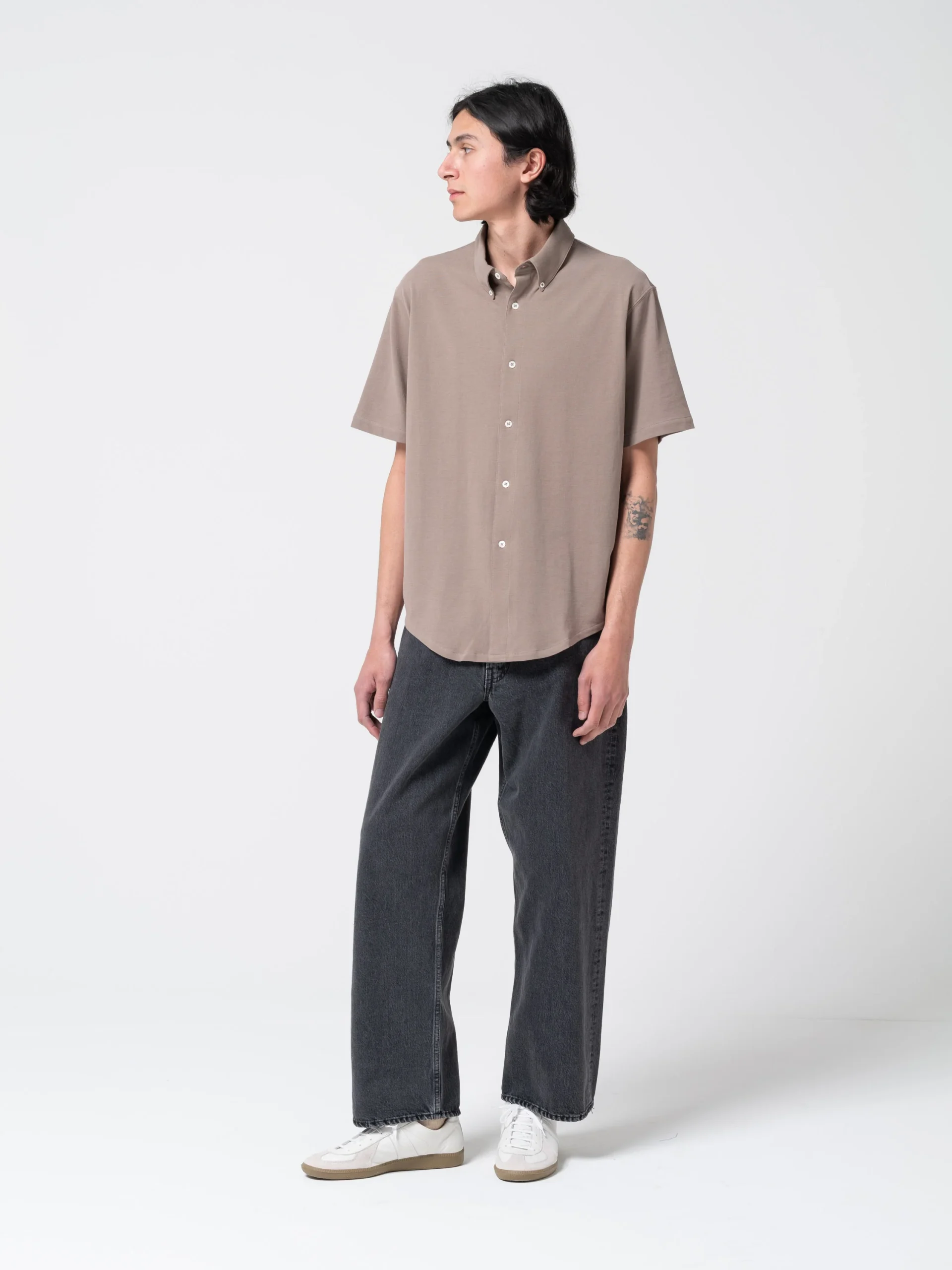 Chemise Piqué à Manches Courtes, Gris Taupe – Image 2