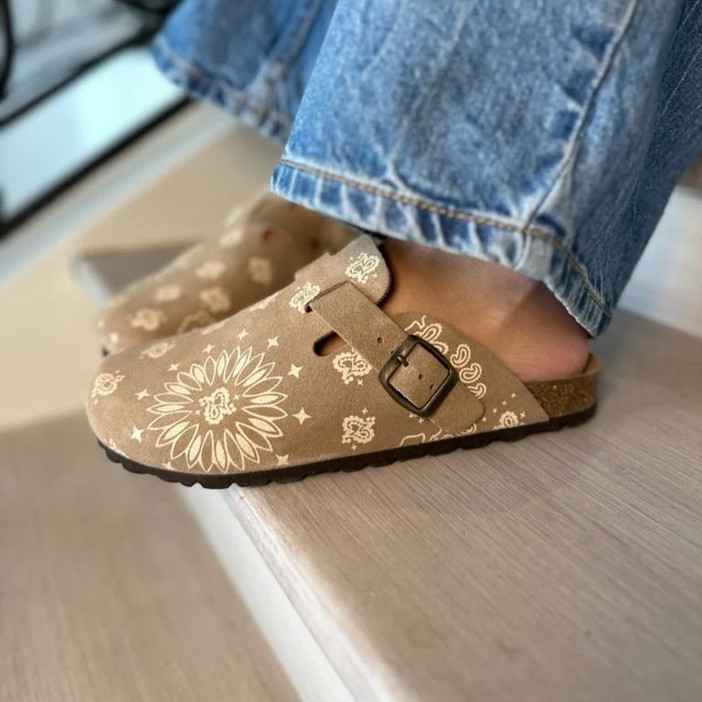 Solal imprimé – Sabots Mules Femme en Suède, Semelle Confort en Liège et Cuir – Image 5