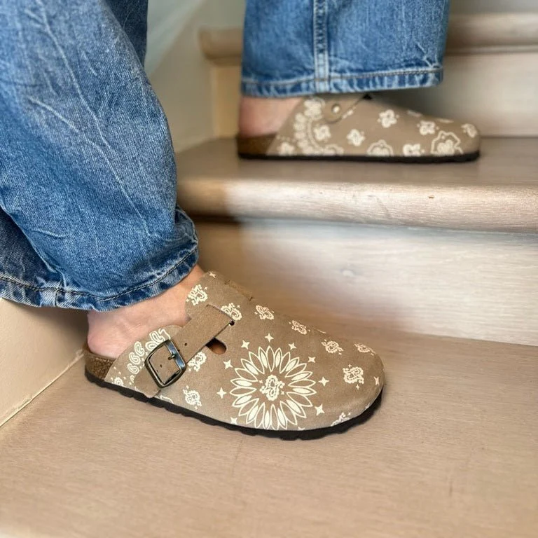 Solal imprimé – Sabots Mules Femme en Suède, Semelle Confort en Liège et Cuir – Image 3